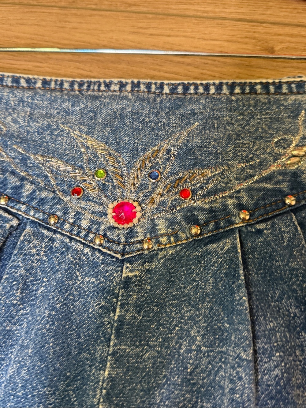 80s Vintage Rhinestone Acid Wash Jean Mom Shorts 100% cotton elastic waist